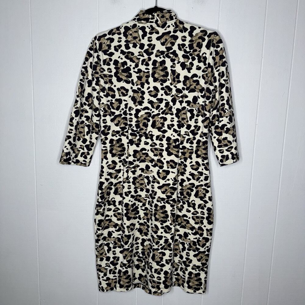 J. McLaughlin Women’s Terin Sheath Dress Ruffle Neck Leopard Print Size Medium - Picture 2 of 5